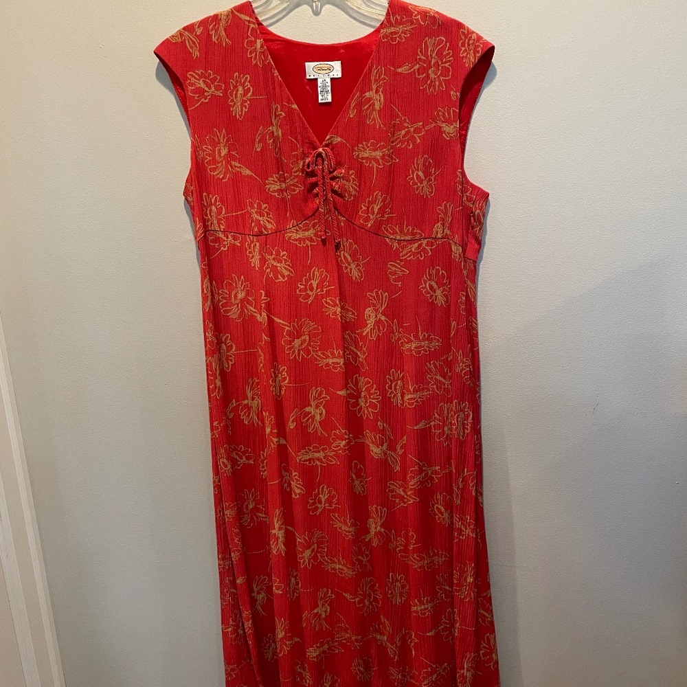 Talbots Sleeveless Orange/Gold V-Neck Midi Dress - 14p